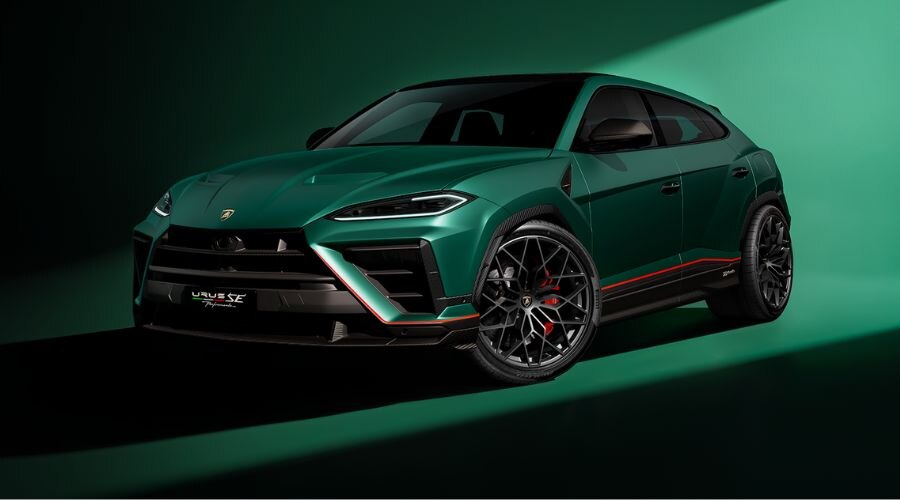 Green Lamborghini Urus on a green background