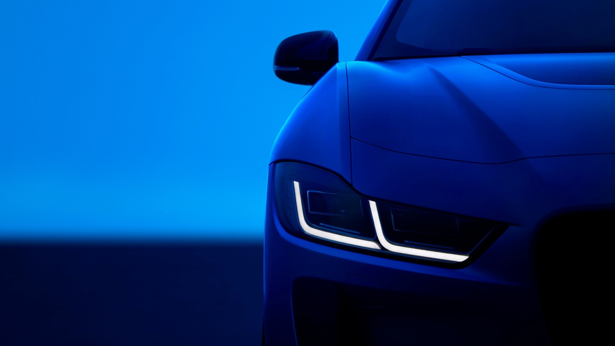 Dark Blue Jaguar I-PACE front shot half of bonnet
