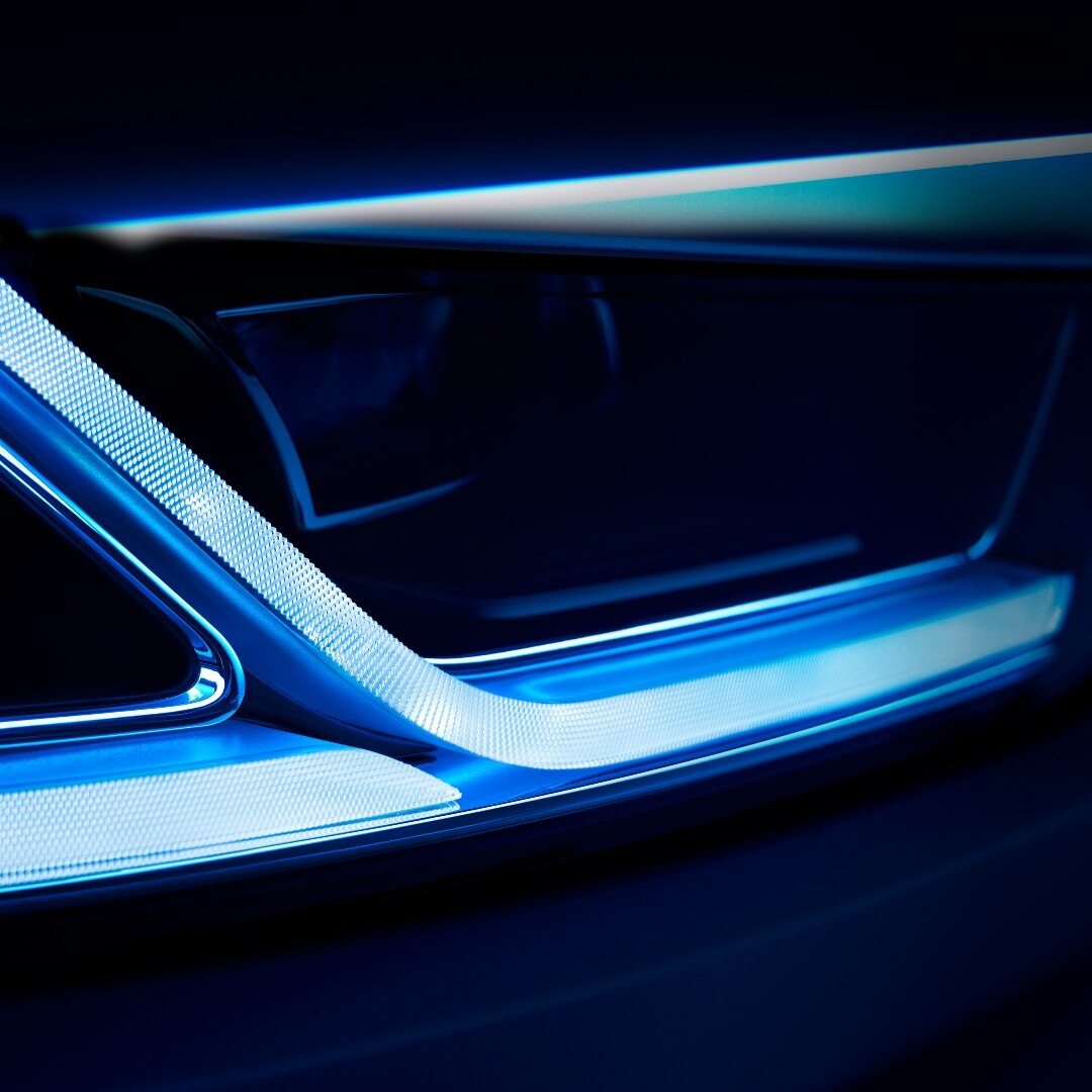 Blue Jaguar IPACE close up of front grille