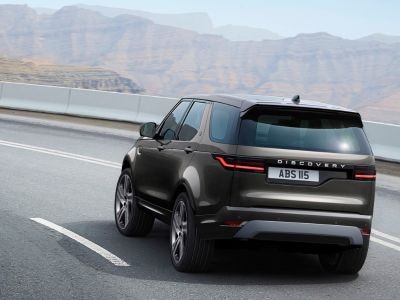 Rear view of a Discovery driving on the road